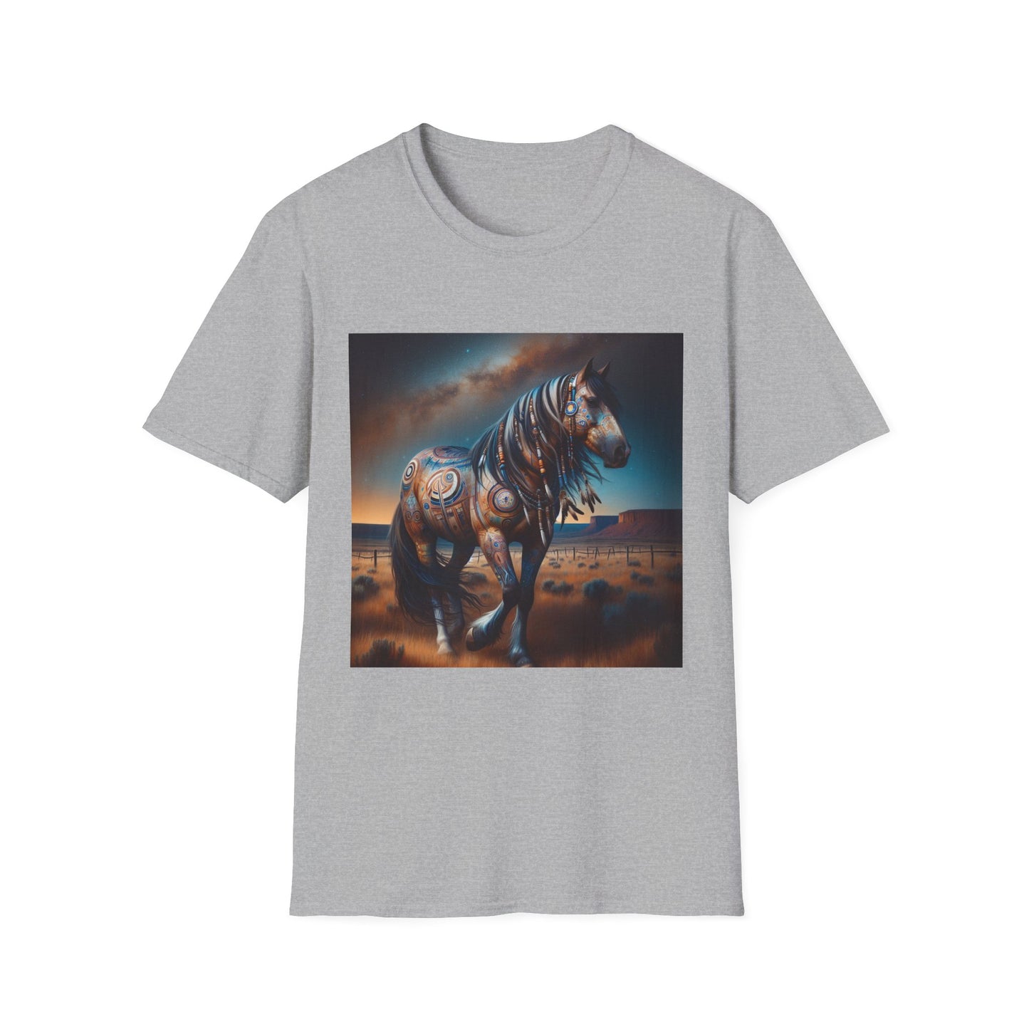 Horse-4B. Native American Inspired / Unisex Graphic Tee Shirt - Global Warming Warrior Wear, "S.P.C." A Social Purpose Corporation