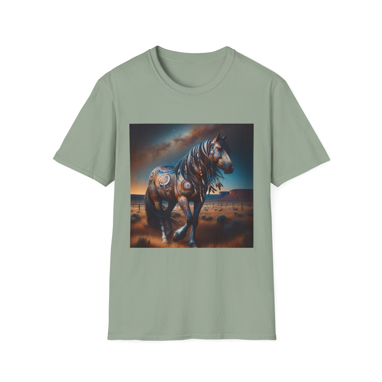 Horse-4B. Native American Inspired / Unisex Graphic Tee Shirt - Global Warming Warrior Wear, "S.P.C." A Social Purpose Corporation