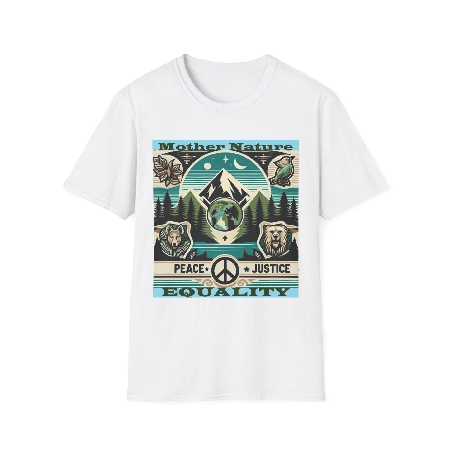 5-C. Mother Nature for Peace - Justice - Equality / Unisex Graphic Tee Shirt - Global Warming Warrior Wear, "S.P.C." A Social Purpose Corporation