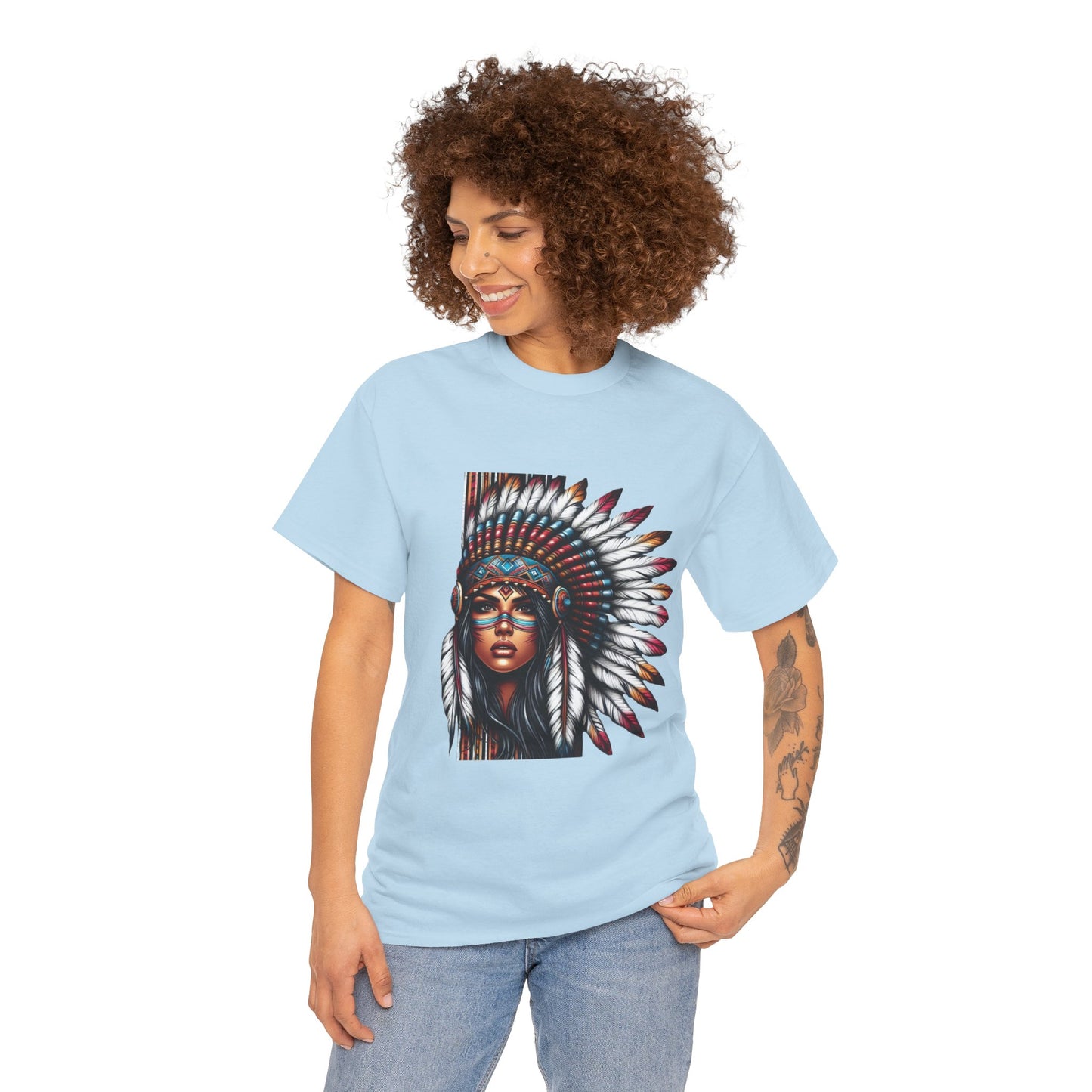 Native American Inspired Female-3. / Unisex Graphic Tee Shirt - Global Warming Warrior Wear, "S.P.C." A Social Purpose Corporation
