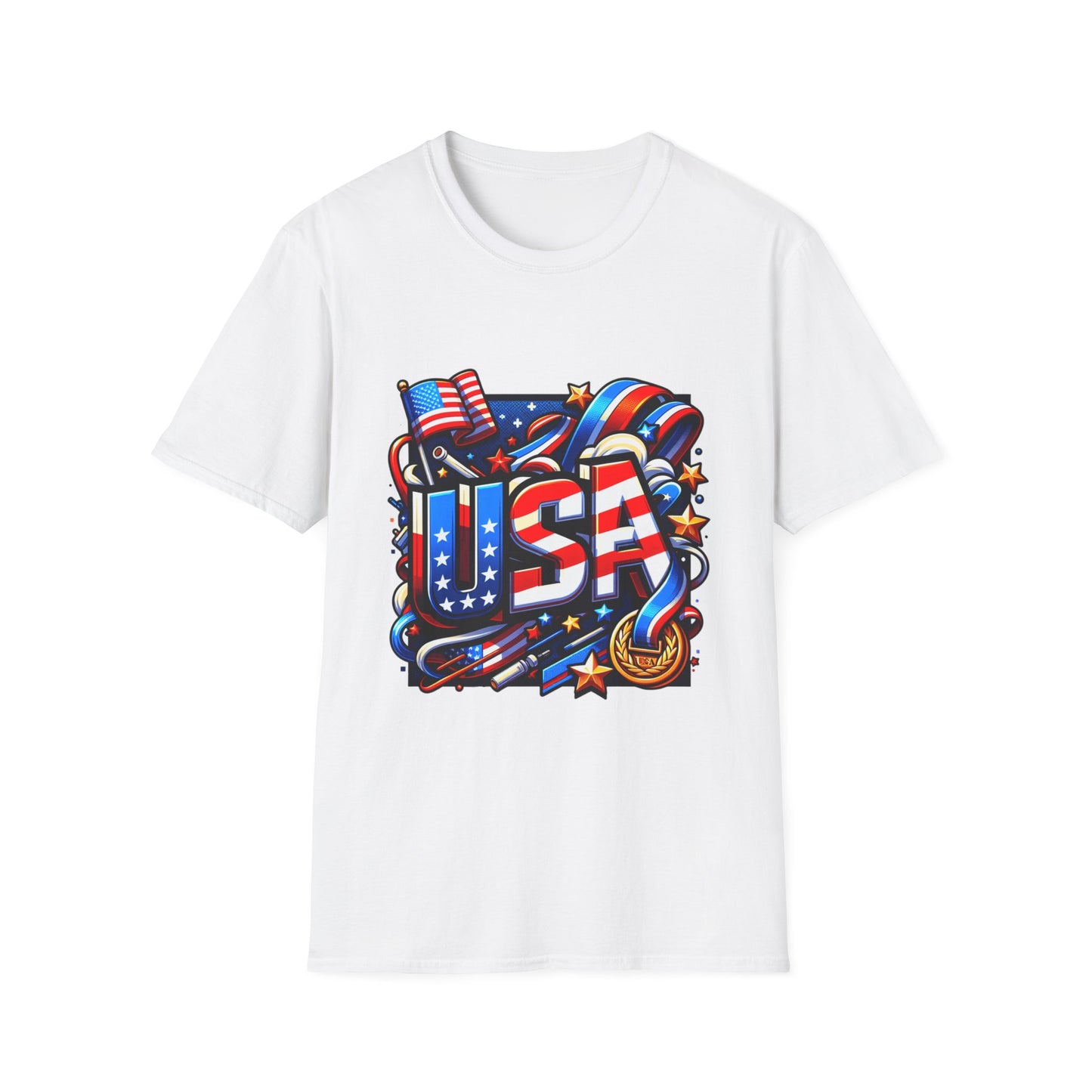 X - USA - Gold Medal -1. / Unisex Graphic Tee Shirt - Global Warming Warrior Wear, "S.P.C." A Social Purpose Corporation