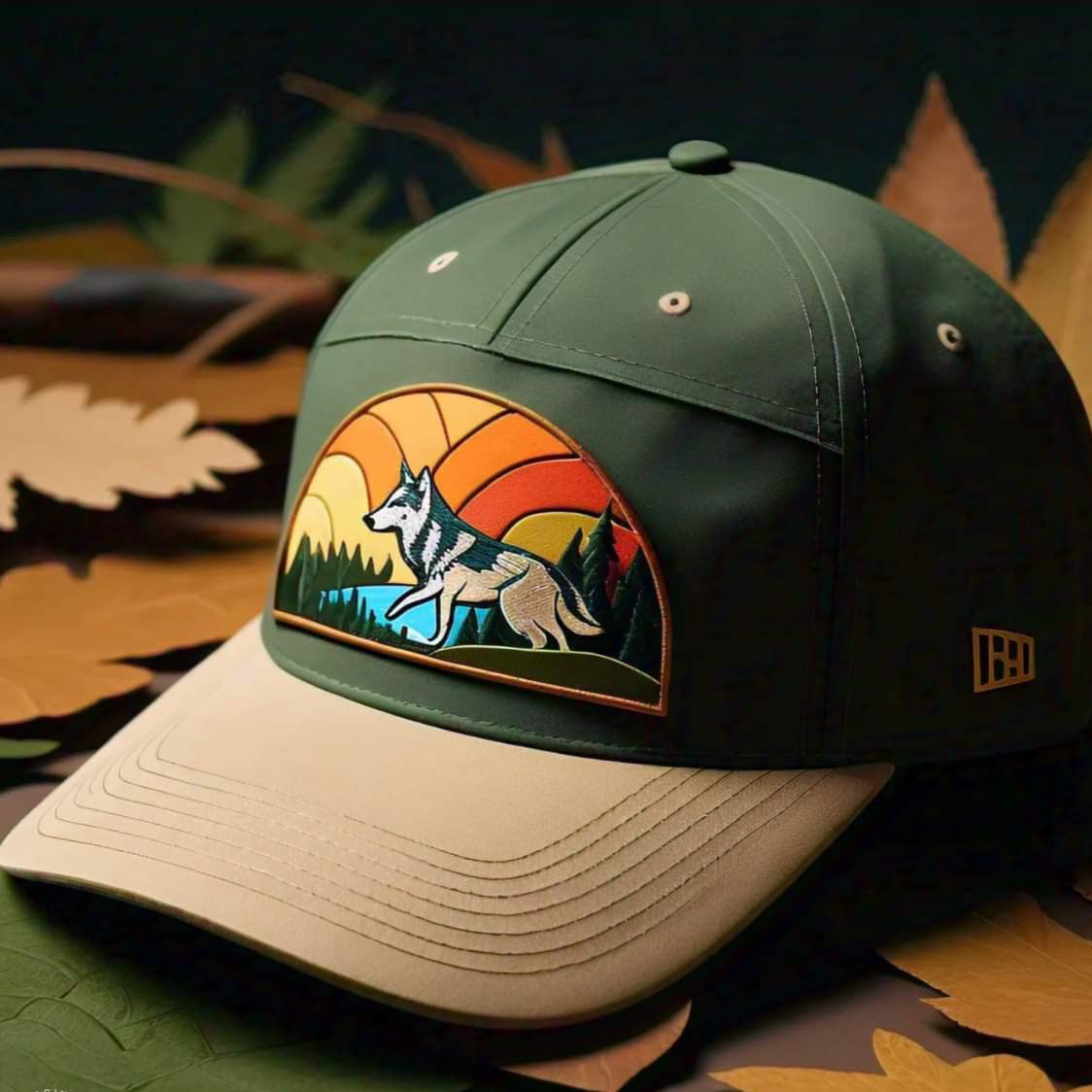 Hats-Nature & Animals.9: Wolf-Sun-Trees-River - Global Warming Warrior Wear, "S.P.C." A Social Purpose Corporation  