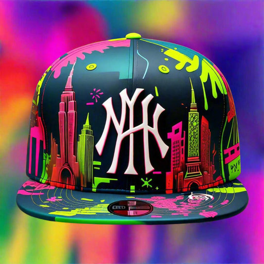 HATS-Streetwear-Cityscape.13: NY Abstract Graffiti Cityscape - Global Warming Warrior Wear, "S.P.C." A Social Purpose Corporation   ZEBRA UNDERGROUND