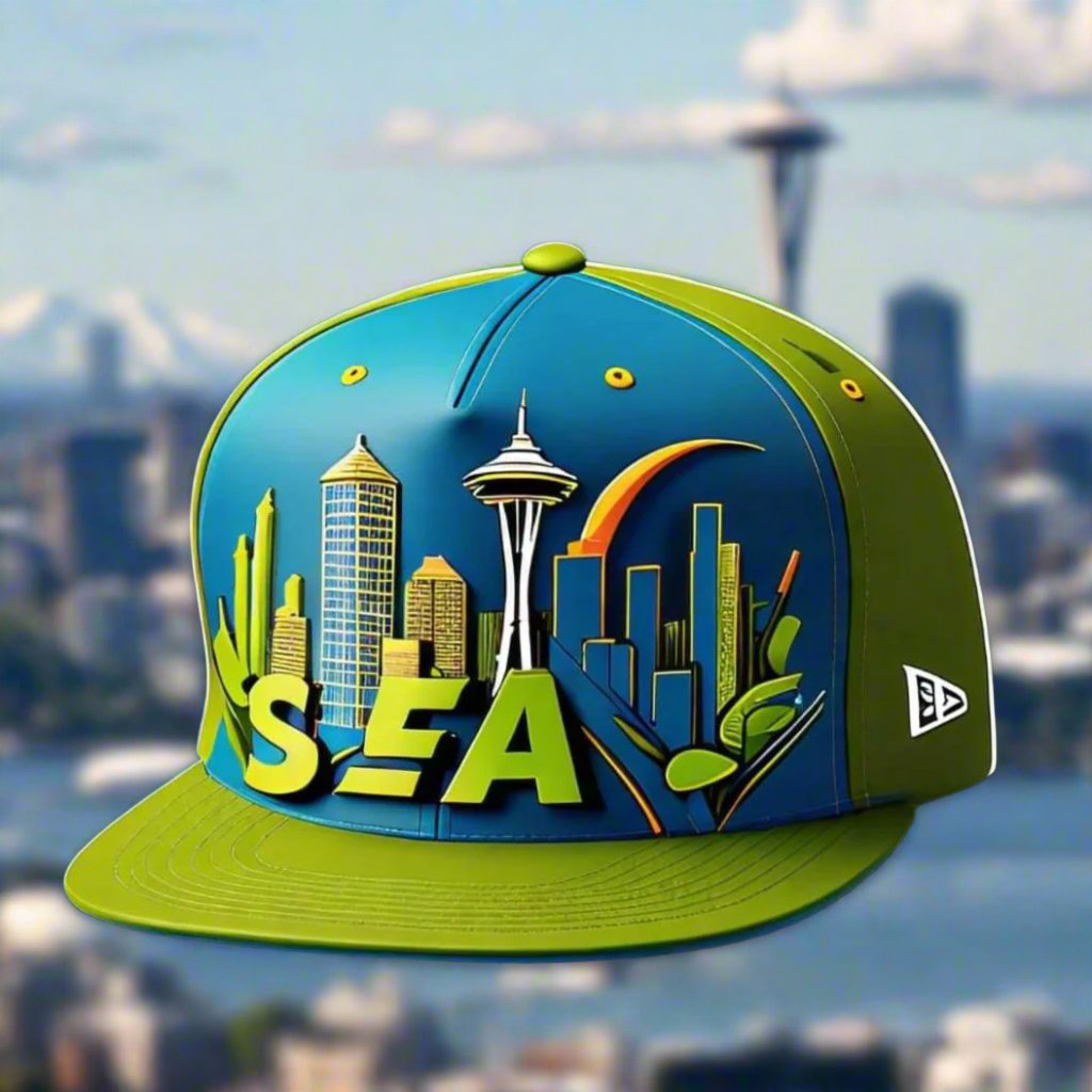 HATS-Streetwear-Cityscape.3: SEA-Seattle-Space Needle-Cityscape - Global Warming Warrior Wear, "S.P.C." A Social Purpose Corporation  