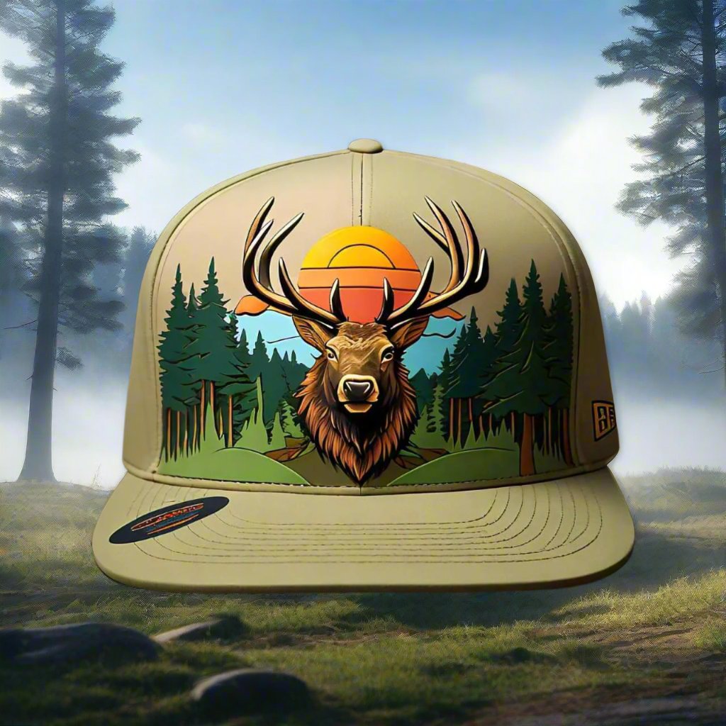 Hats-Nature & Animals.1: Elk-Sun-Forest - Global Warming Warrior Wear, "S.P.C." A Social Purpose Corporation  