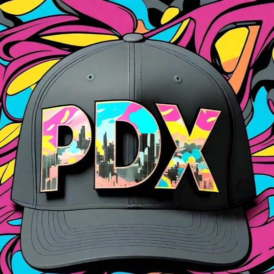 HATS-Streetwear-Cityscape.2: PDX-Cityscape on Letters - Global Warming Warrior Wear, "S.P.C." A Social Purpose Corporation  