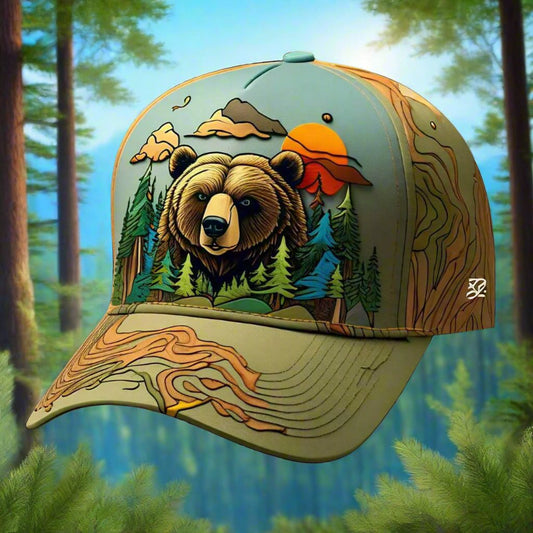 Hats-Nature & Animals.8: Grizzly Bear-Forest - Global Warming Warrior Wear, "S.P.C." A Social Purpose Corporation   ZEBRA UNDERGROUND