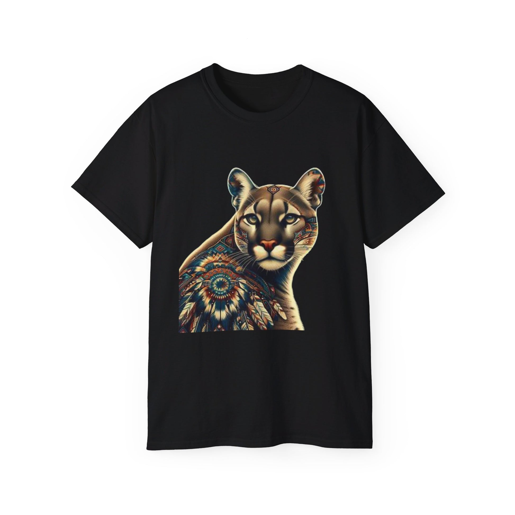 Cougar-3. Native American Inspired / Unisex Graphic Tee Shirt - Global Warming Warrior Wear, "S.P.C." A Social Purpose Corporation  