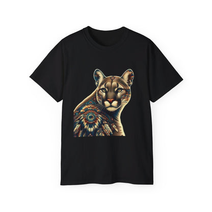 Cougar-3. Native American Inspired / Unisex Graphic Tee Shirt - Global Warming Warrior Wear, "S.P.C." A Social Purpose Corporation  