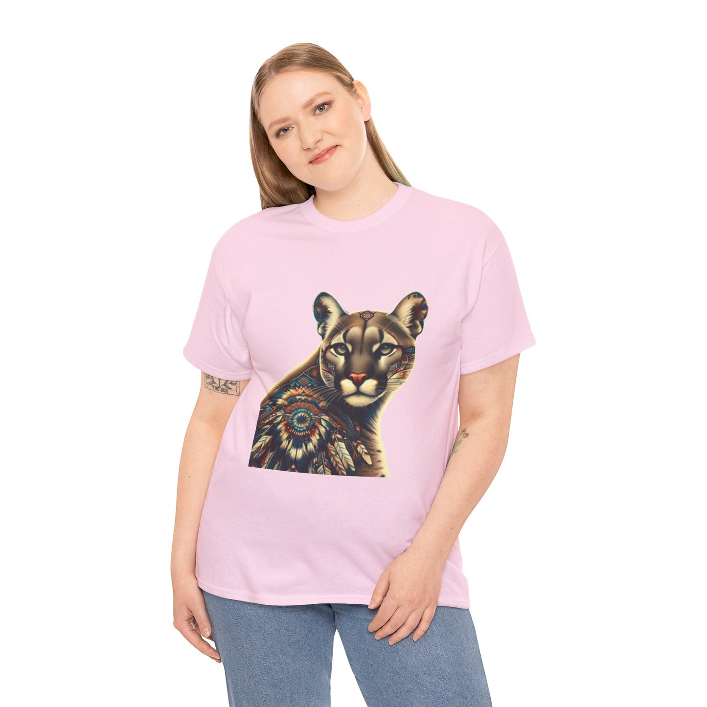 Cougar-3. Native American Inspired / Unisex Graphic Tee Shirt - Global Warming Warrior Wear, "S.P.C." A Social Purpose Corporation  