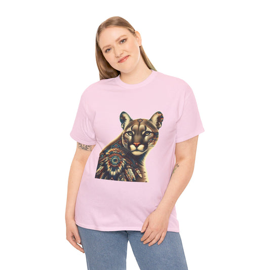 Cougar-3. Native American Inspired / Unisex Graphic Tee Shirt - Global Warming Warrior Wear, "S.P.C." A Social Purpose Corporation   ZEBRA UNDERGROUND