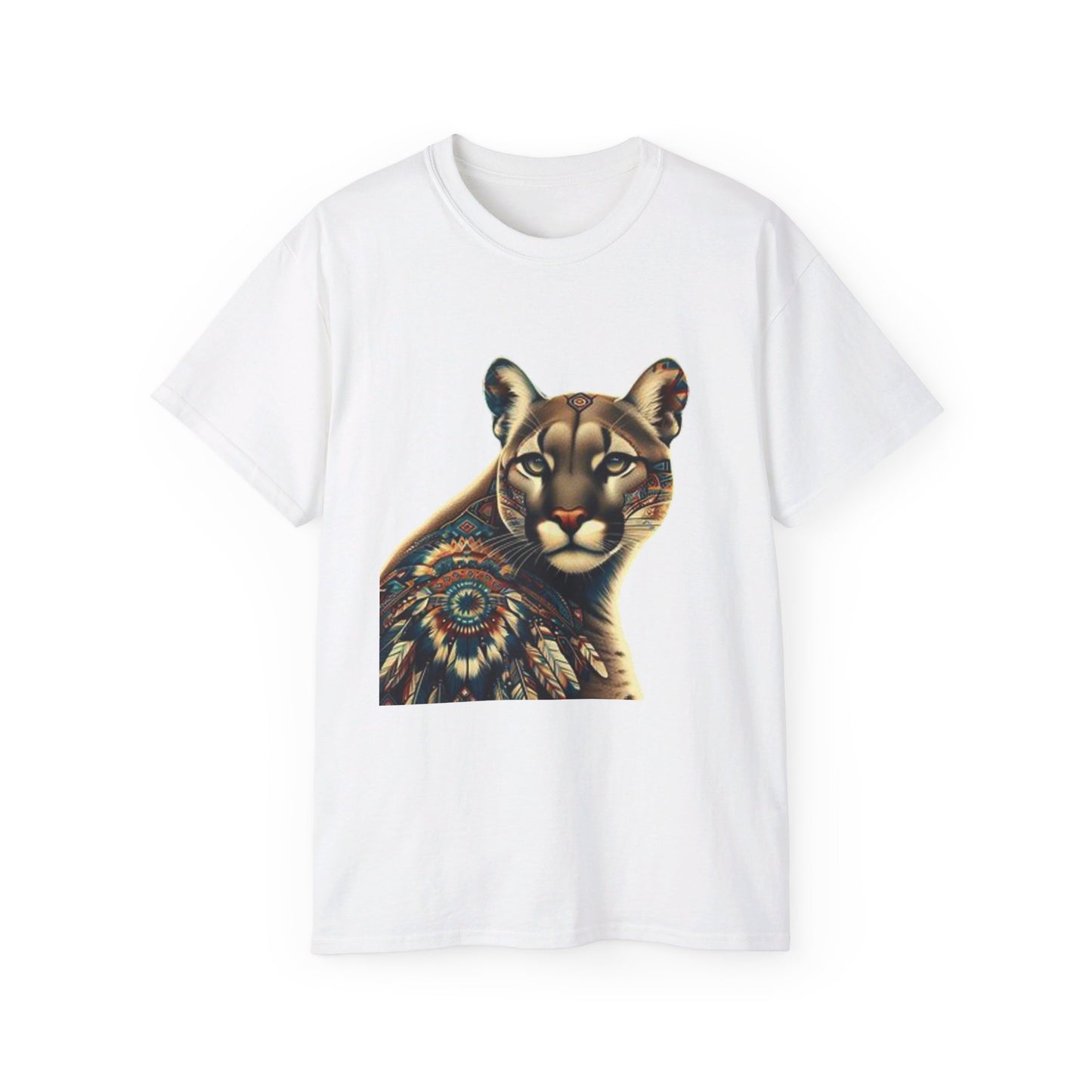 Cougar-3. Native American Inspired / Unisex Graphic Tee Shirt - Global Warming Warrior Wear, "S.P.C." A Social Purpose Corporation  