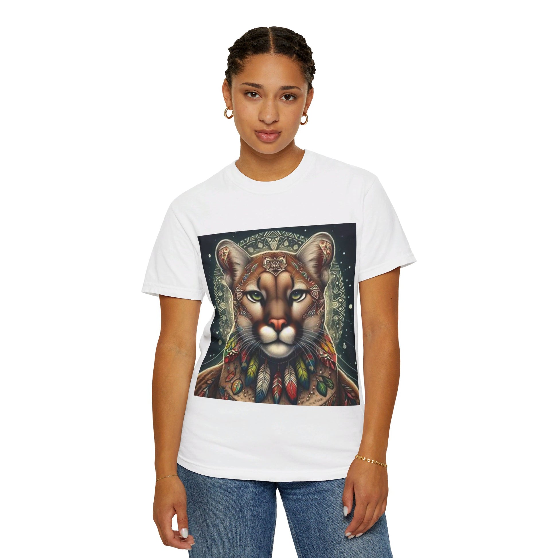 Cougar-2B. Native American Inspired / Unisex Graphic Tee Shirt - Global Warming Warrior Wear, "S.P.C." A Social Purpose Corporation  