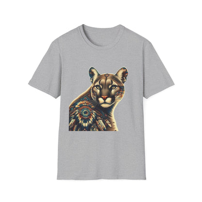 Cougar-3. Native American Inspired / Unisex Graphic Tee Shirt - Global Warming Warrior Wear, "S.P.C." A Social Purpose Corporation  