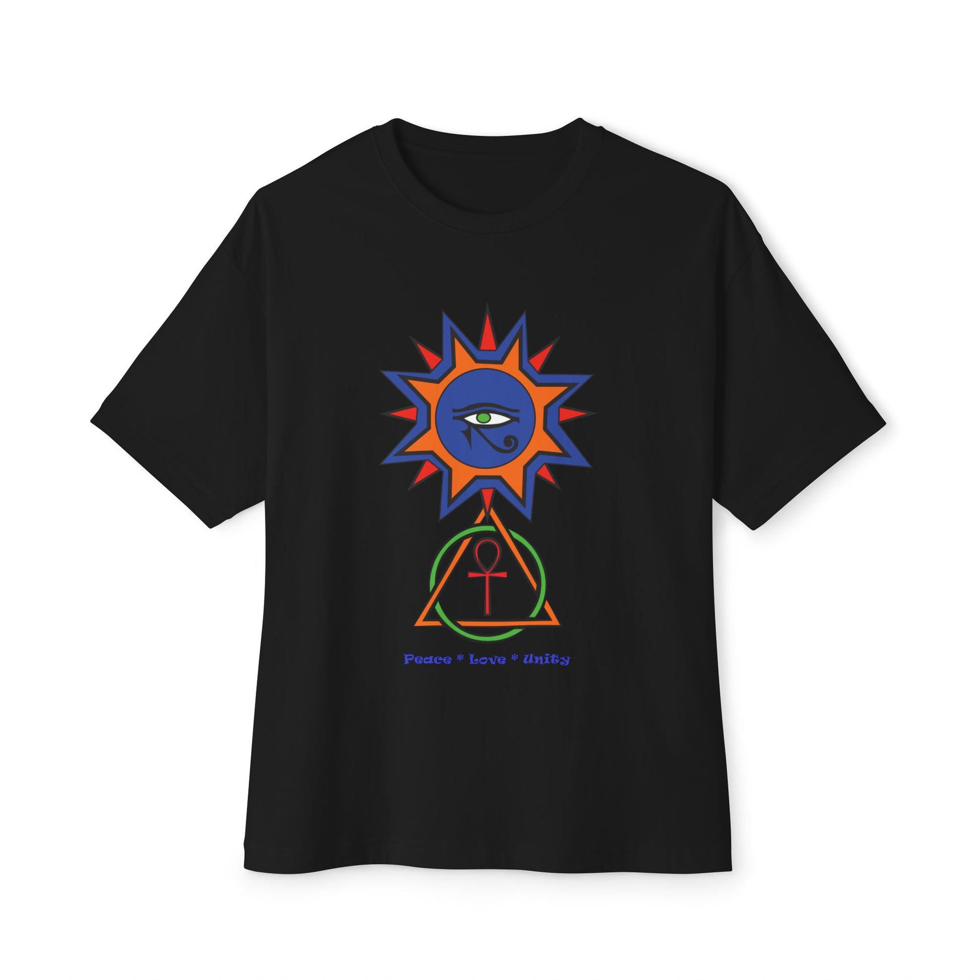 2-B. Egyptian Sun - Peace - Love - Unity / Unisex - Graphic Tee Shirt - Global Warming Warrior Wear, "S.P.C." A Social Purpose Corporation  