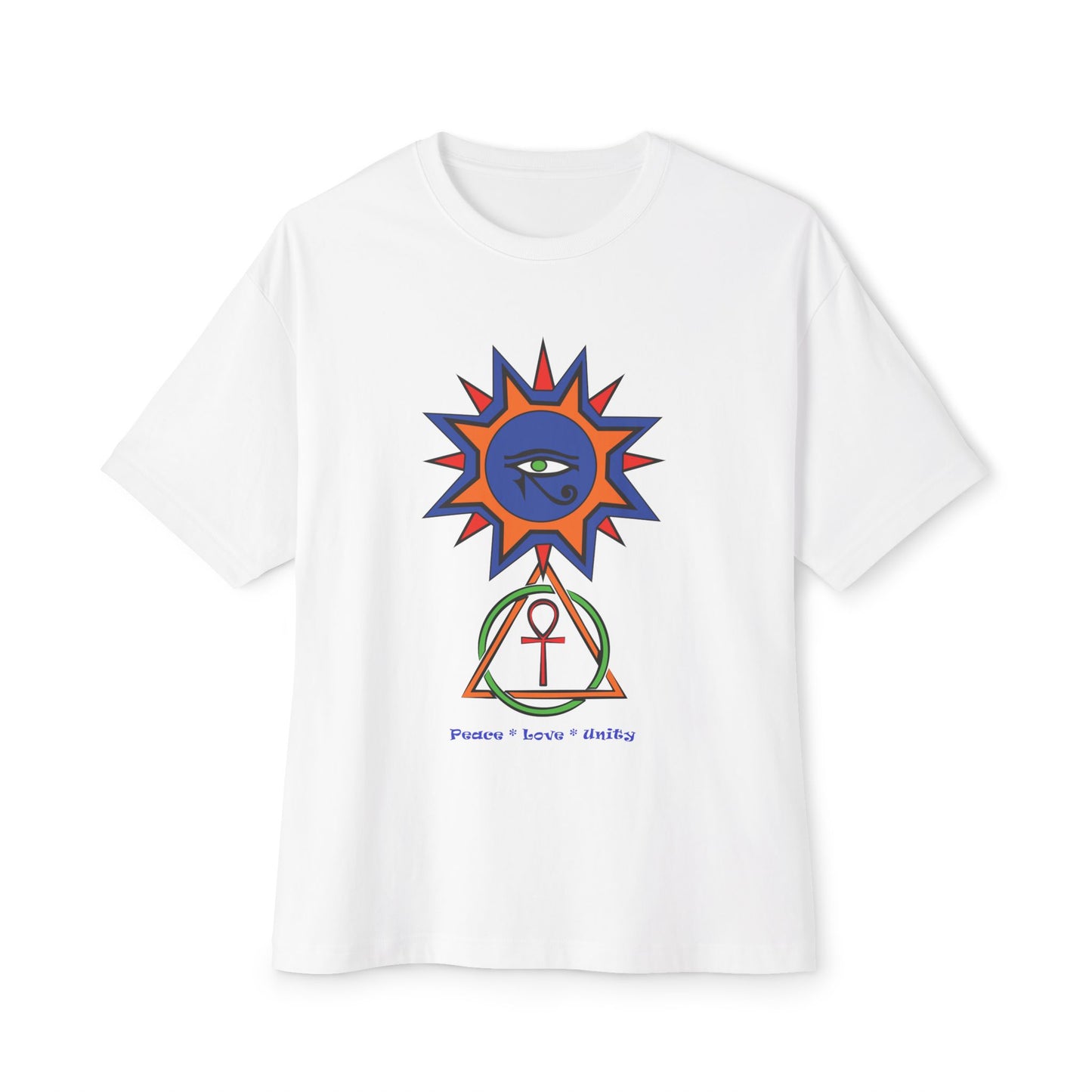 2-B. Egyptian Sun - Peace - Love - Unity / Unisex - Graphic Tee Shirt - Global Warming Warrior Wear, "S.P.C." A Social Purpose Corporation  