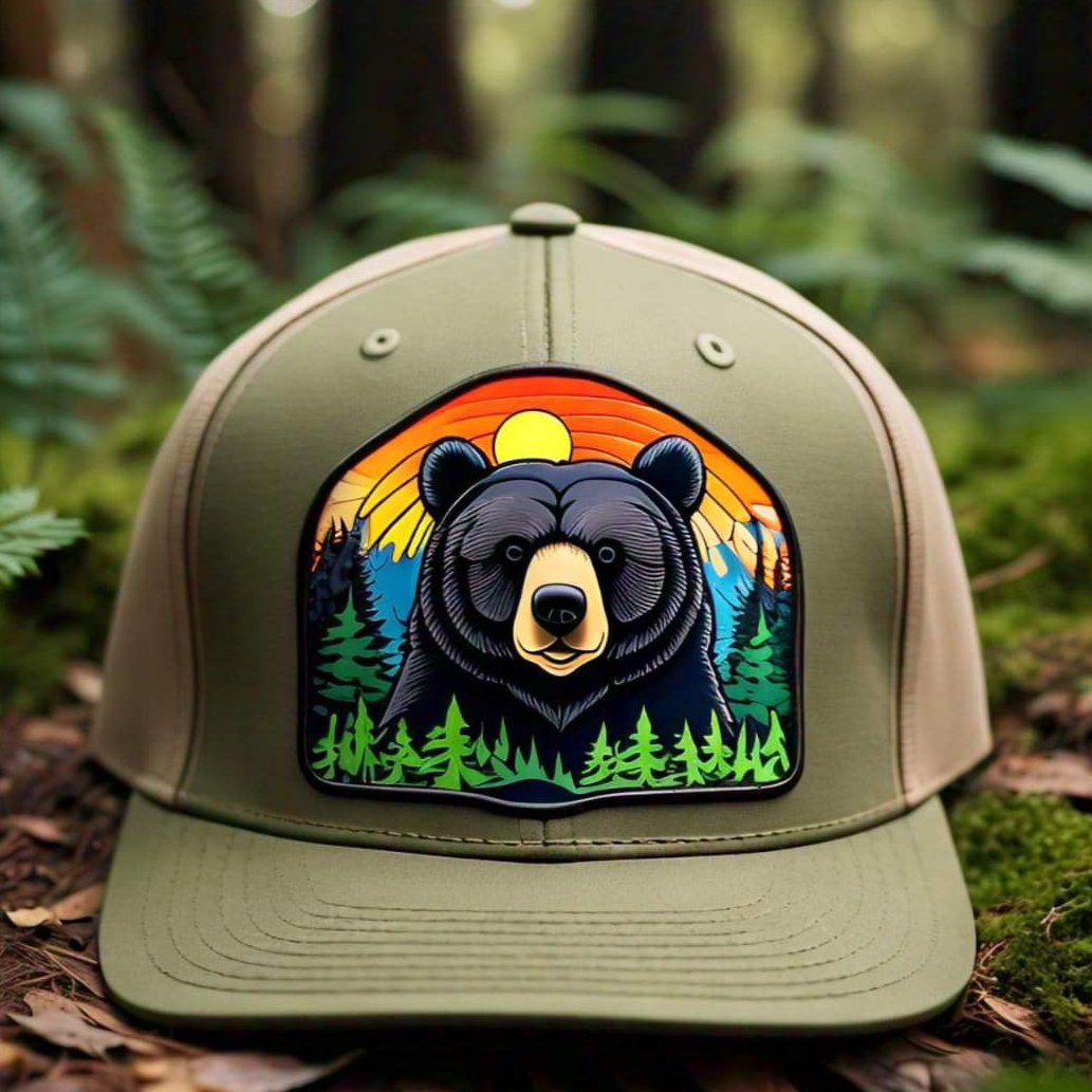 Hats-Nature & Animals.13: Black Bear-Sun-Forest - Global Warming Warrior Wear, "S.P.C." A Social Purpose Corporation  