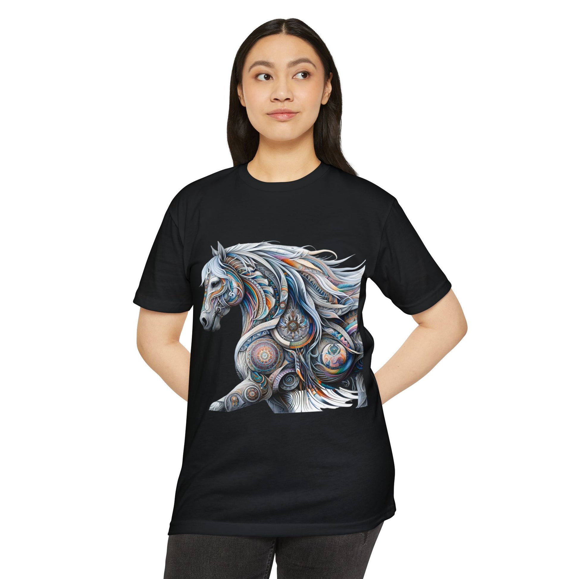 Horse-3. Native American Inspired / Unisex Graphic Tee Shirt - Global Warming Warrior Wear, "S.P.C." A Social Purpose Corporation  