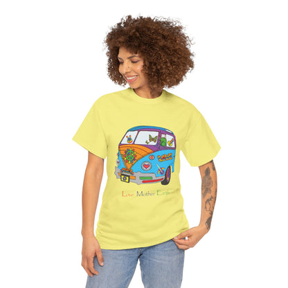 5-E. Love Mother Earth - Hippy Van / Unisex - Graphic Tee Shirt - Global Warming Warrior Wear, "S.P.C." A Social Purpose Corporation  