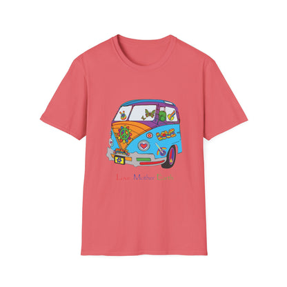 5-E. Love Mother Earth - Hippy Van / Unisex - Graphic Tee Shirt - Global Warming Warrior Wear, "S.P.C." A Social Purpose Corporation  