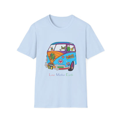 5-E. Love Mother Earth - Hippy Van / Unisex - Graphic Tee Shirt - Global Warming Warrior Wear, "S.P.C." A Social Purpose Corporation  