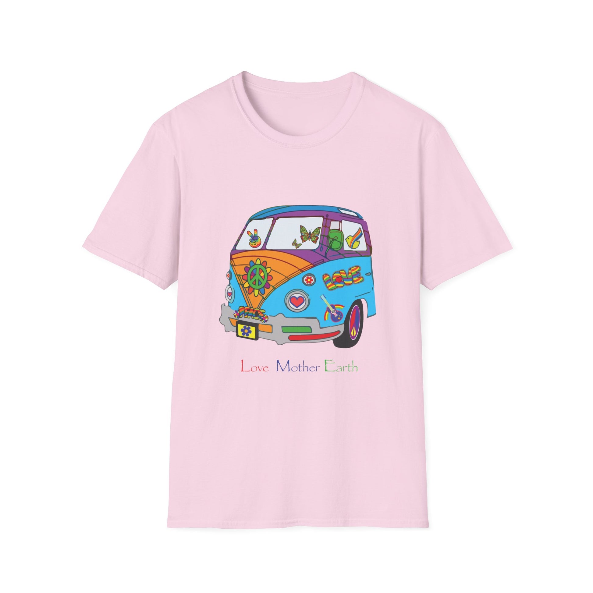 5-E. Love Mother Earth - Hippy Van / Unisex - Graphic Tee Shirt - Global Warming Warrior Wear, "S.P.C." A Social Purpose Corporation  