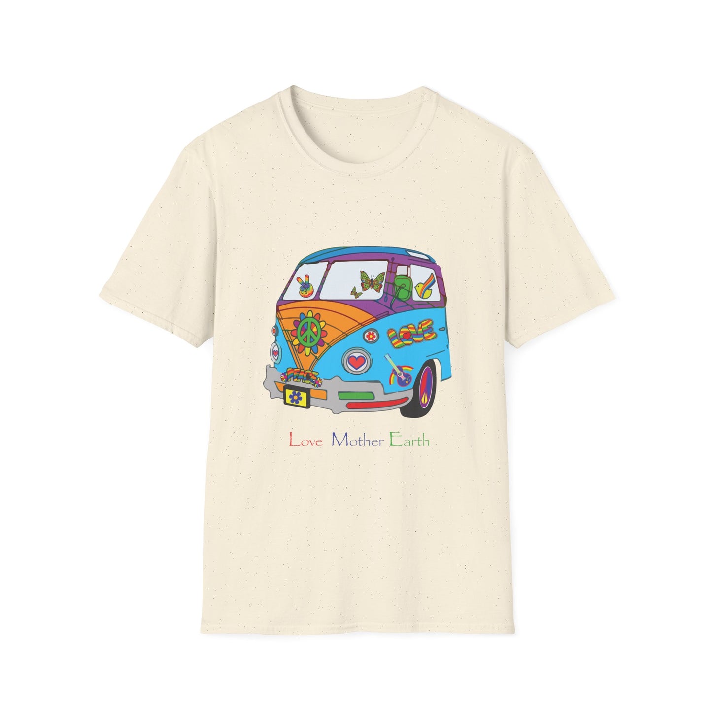 5-E. Love Mother Earth - Hippy Van / Unisex - Graphic Tee Shirt - Global Warming Warrior Wear, "S.P.C." A Social Purpose Corporation  