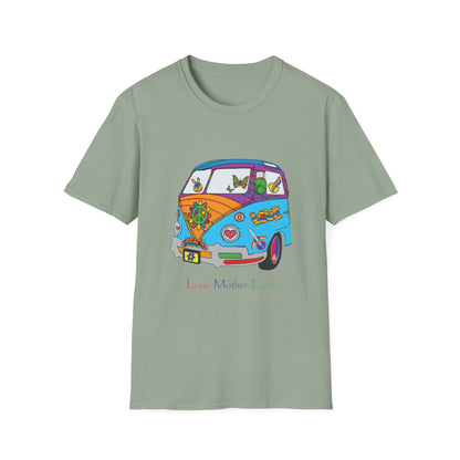 5-E. Love Mother Earth - Hippy Van / Unisex - Graphic Tee Shirt - Global Warming Warrior Wear, "S.P.C." A Social Purpose Corporation  