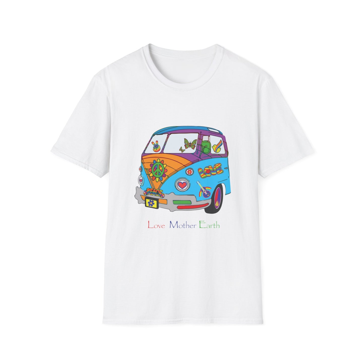 5-E. Love Mother Earth - Hippy Van / Unisex - Graphic Tee Shirt - Global Warming Warrior Wear, "S.P.C." A Social Purpose Corporation  