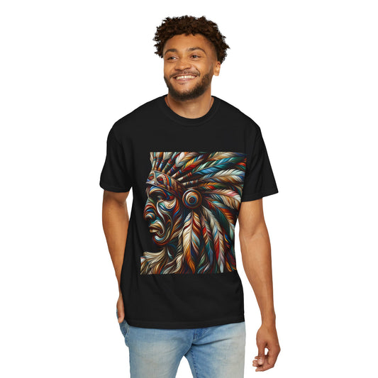 Native American Inspired Male-1. / Unisex Graphic Tee Shirt - Global Warming Warrior Wear, "S.P.C." A Social Purpose Corporation   ZEBRA UNDERGROUND