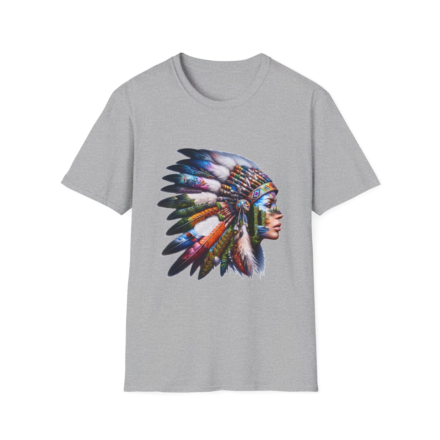 Native American Inspired Female-2. / Unisex Graphic Tee Shirt - Global Warming Warrior Wear, "S.P.C." A Social Purpose Corporation  