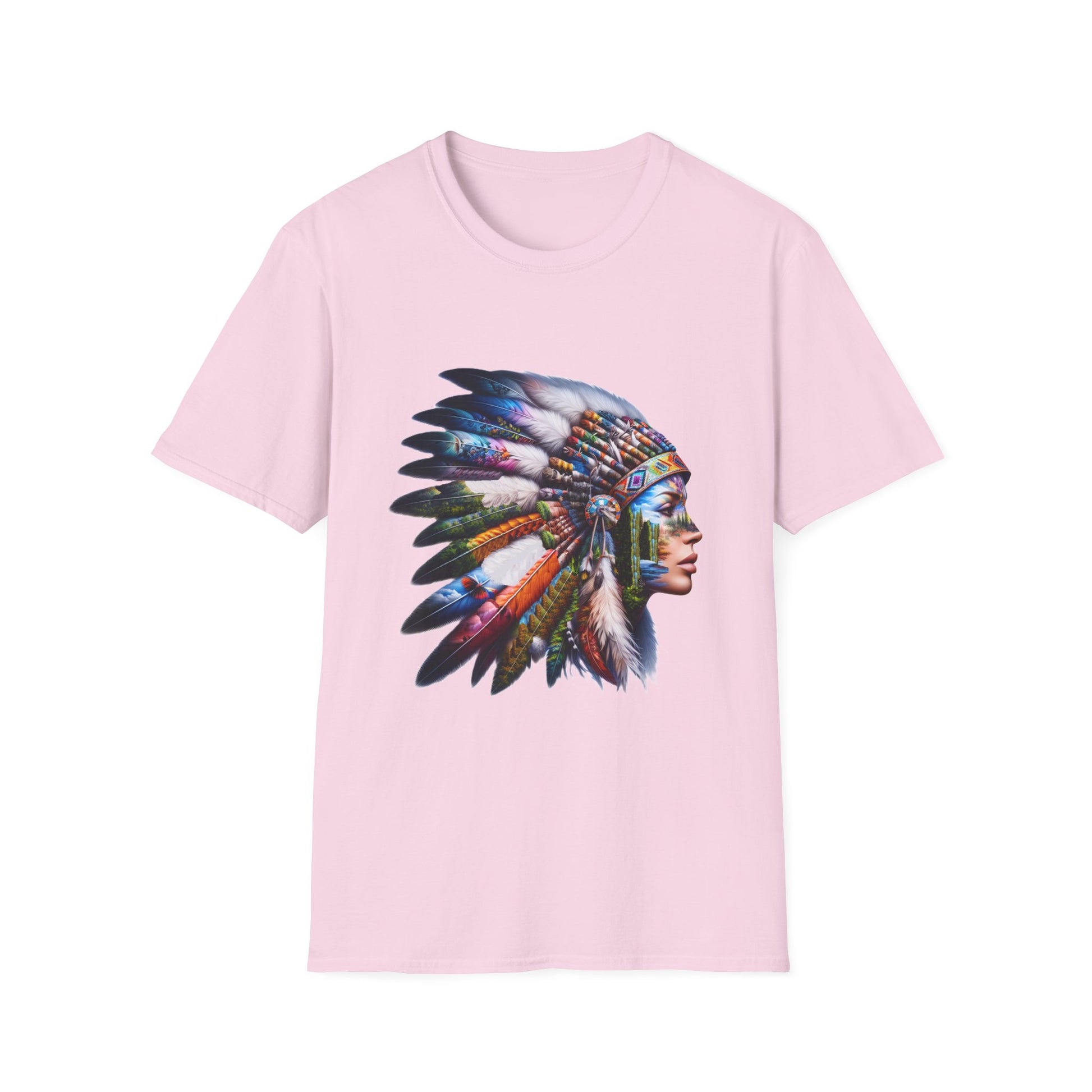 Native American Inspired Female-2. / Unisex Graphic Tee Shirt - Global Warming Warrior Wear, "S.P.C." A Social Purpose Corporation  