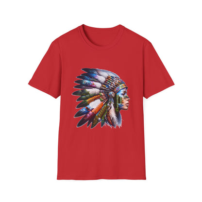 Native American Inspired Female-2. / Unisex Graphic Tee Shirt - Global Warming Warrior Wear, "S.P.C." A Social Purpose Corporation  