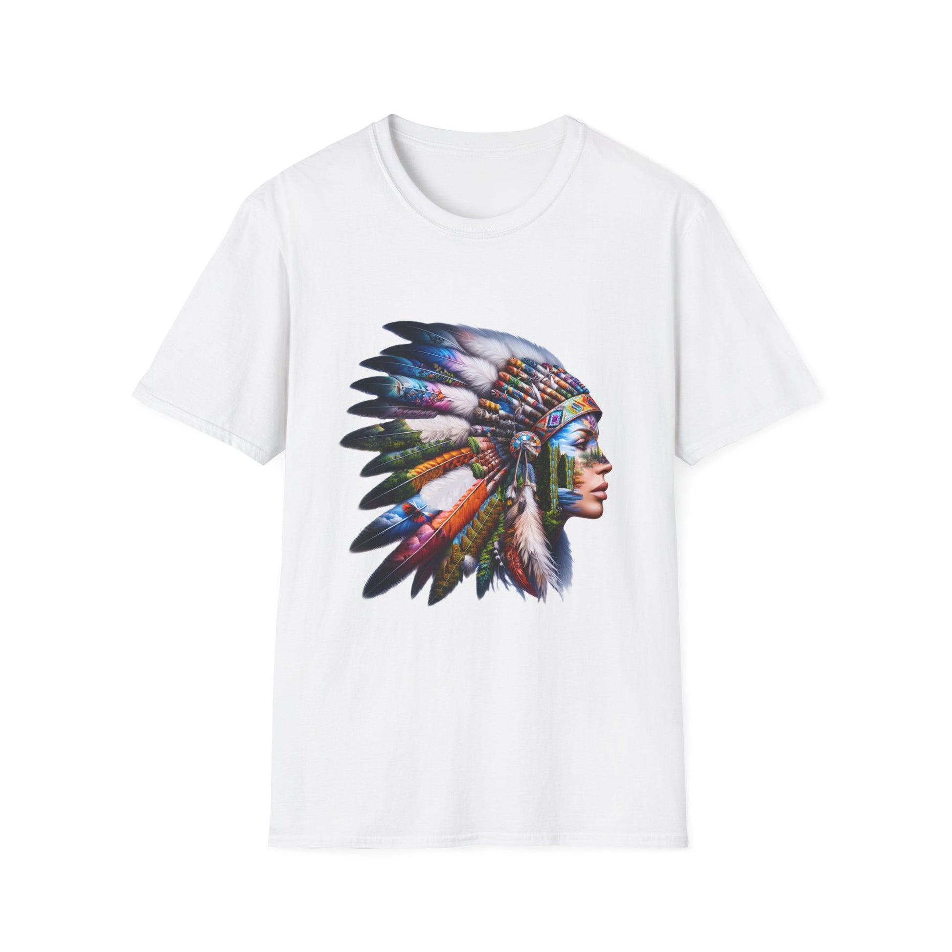 Native American Inspired Female-2. / Unisex Graphic Tee Shirt - Global Warming Warrior Wear, "S.P.C." A Social Purpose Corporation  