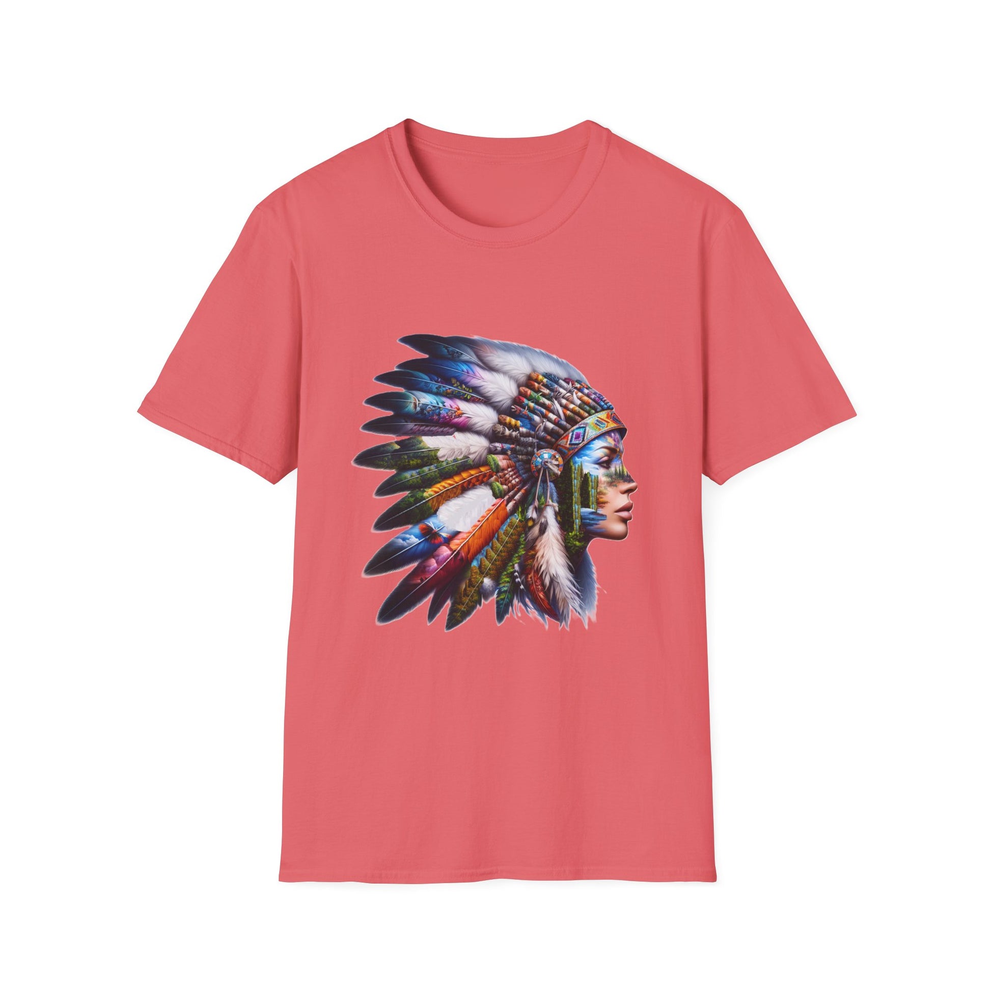 Native American Inspired Female-2. / Unisex Graphic Tee Shirt - Global Warming Warrior Wear, "S.P.C." A Social Purpose Corporation  