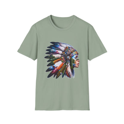 Native American Inspired Female-2. / Unisex Graphic Tee Shirt - Global Warming Warrior Wear, "S.P.C." A Social Purpose Corporation  