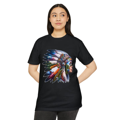 Native American Inspired Female-2. / Unisex Graphic Tee Shirt - Global Warming Warrior Wear, "S.P.C." A Social Purpose Corporation  