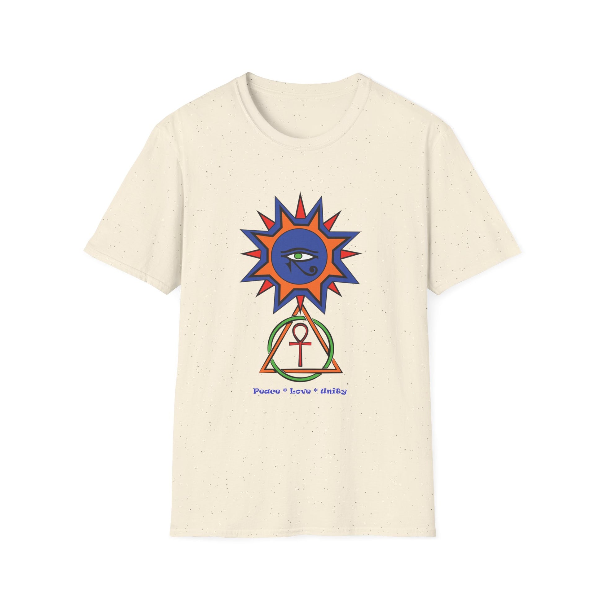 2-B. Egyptian Sun - Peace - Love - Unity / Unisex - Graphic Tee Shirt - Global Warming Warrior Wear, "S.P.C." A Social Purpose Corporation  