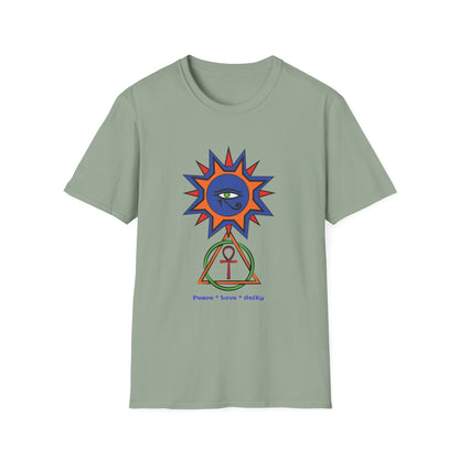 2-B. Egyptian Sun - Peace - Love - Unity / Unisex - Graphic Tee Shirt - Global Warming Warrior Wear, "S.P.C." A Social Purpose Corporation  