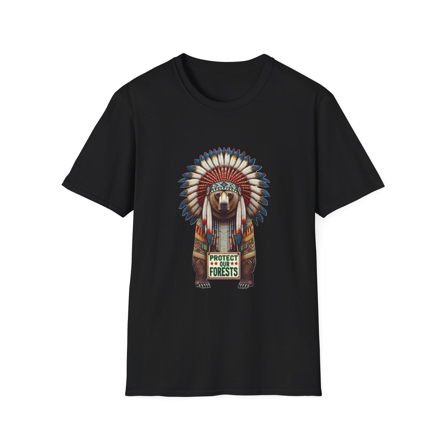 6-B. Protect our Forests - Bear - Native American Inspired / Unisex Graphic Tee Shirt - Global Warming Warrior Wear, "S.P.C." A Social Purpose Corporation  