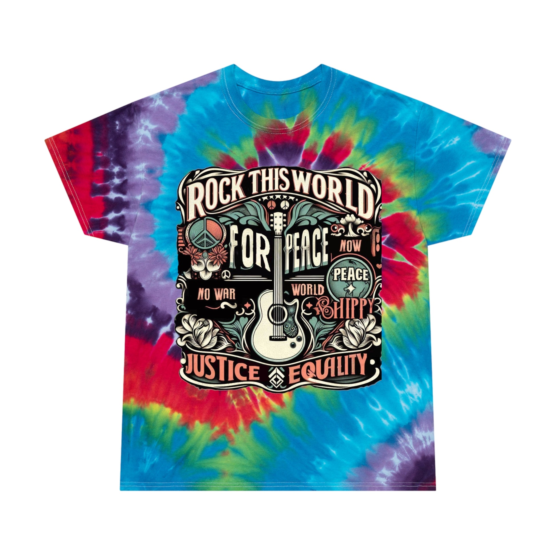 WR-C. Rock this World for - Peace - Justice - Equality / Unisex Graphic Tee Shirt - Global Warming Warrior Wear, "S.P.C." A Social Purpose Corporation  