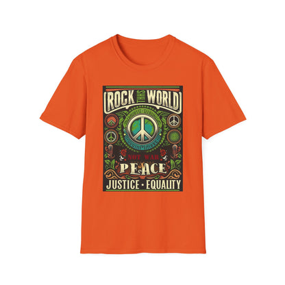 WR-B. Rock this World for Peace - Justice - Equality / Unisex - Graphic Tee Shirt - Global Warming Warrior Wear, "S.P.C." A Social Purpose Corporation  