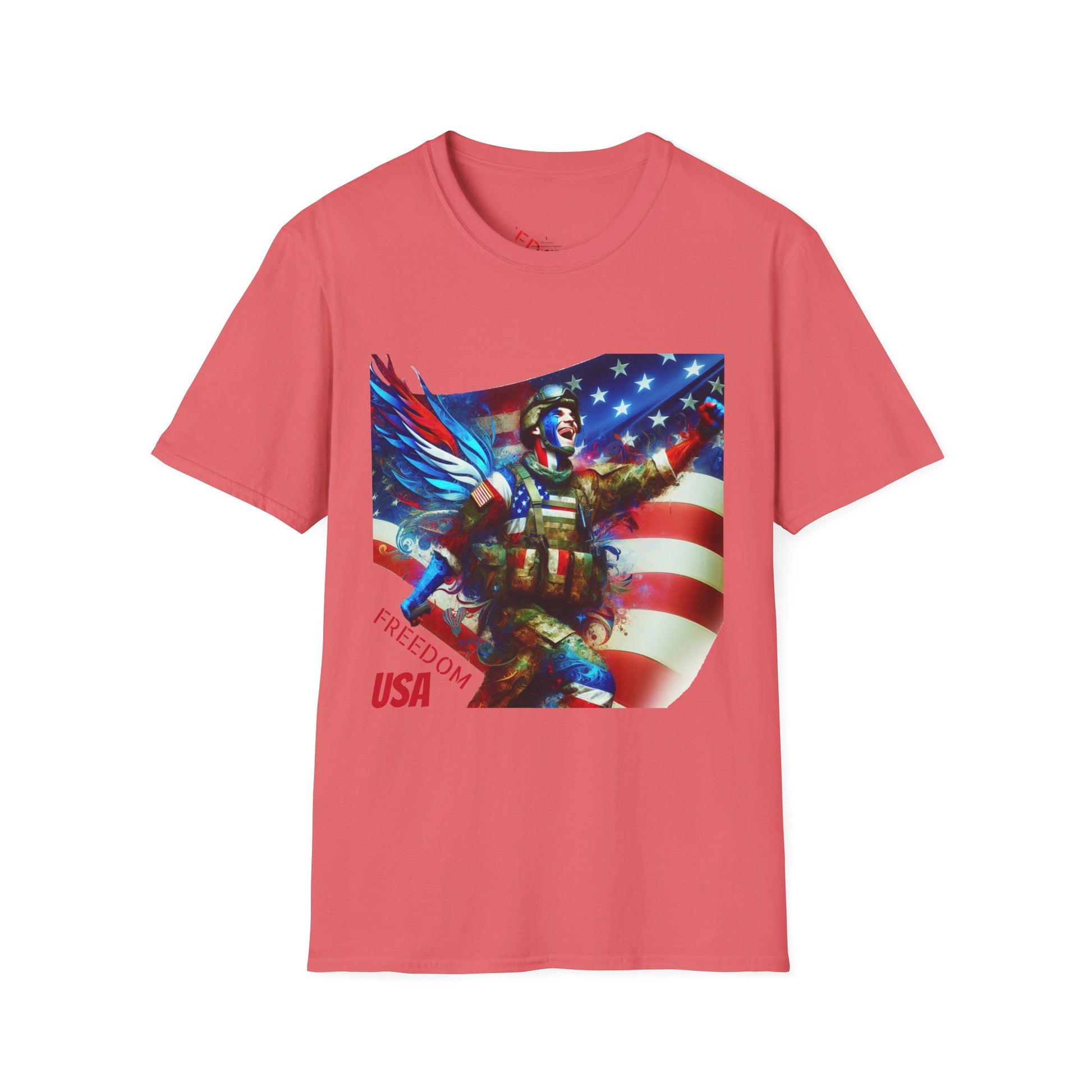 X - Freedom USA Flag with Warrior-1. / Unisex Graphic Tee Shirt - Global Warming Warrior Wear, "S.P.C." A Social Purpose Corporation  