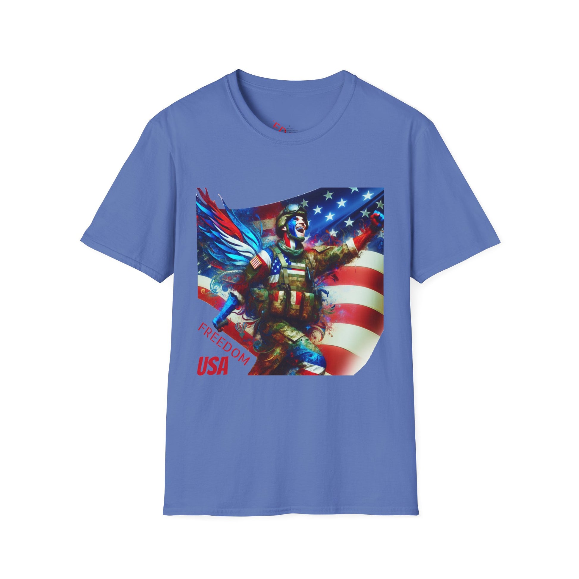 X - Freedom USA Flag with Warrior-1. / Unisex Graphic Tee Shirt - Global Warming Warrior Wear, "S.P.C." A Social Purpose Corporation  