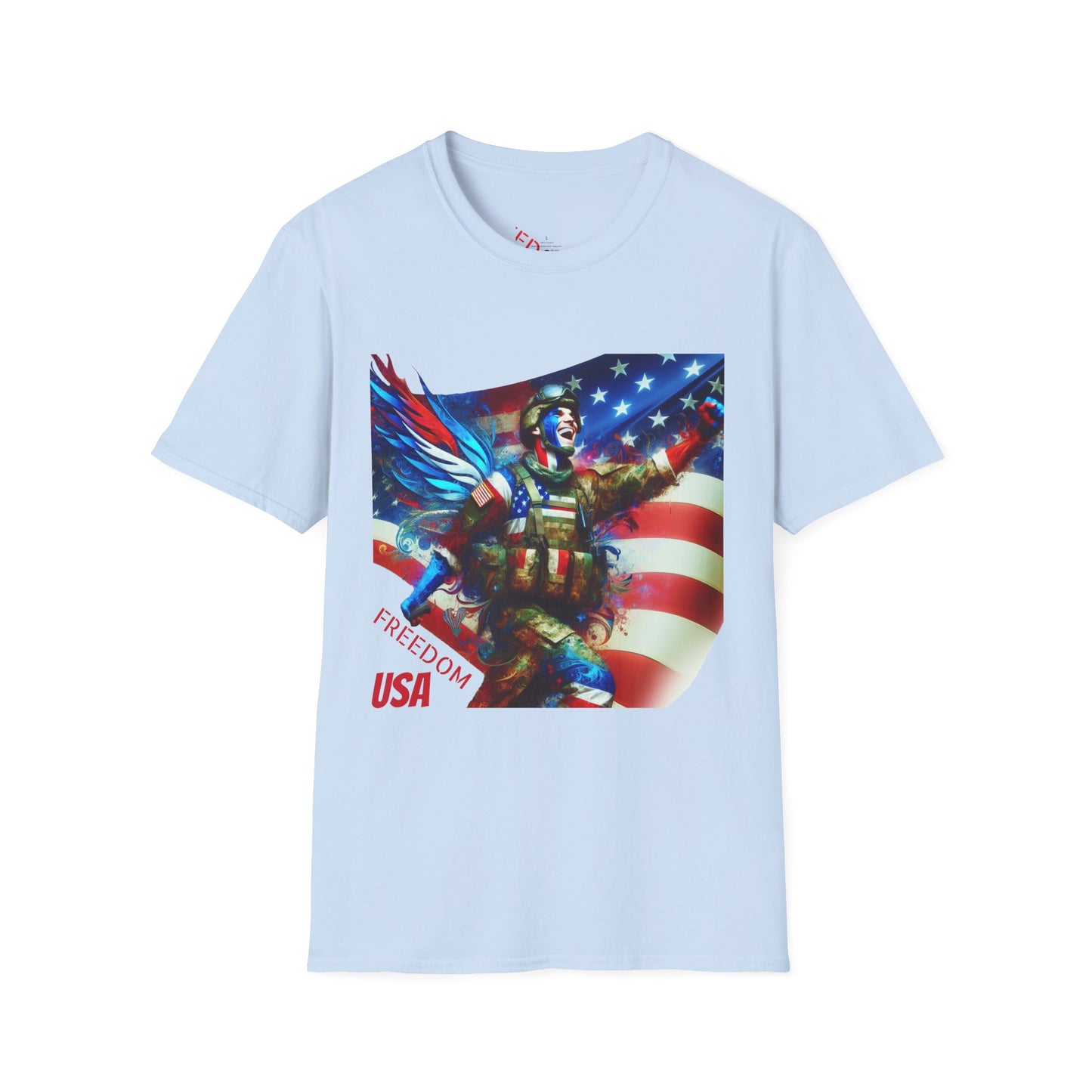 X - Freedom USA Flag with Warrior-1. / Unisex Graphic Tee Shirt - Global Warming Warrior Wear, "S.P.C." A Social Purpose Corporation  