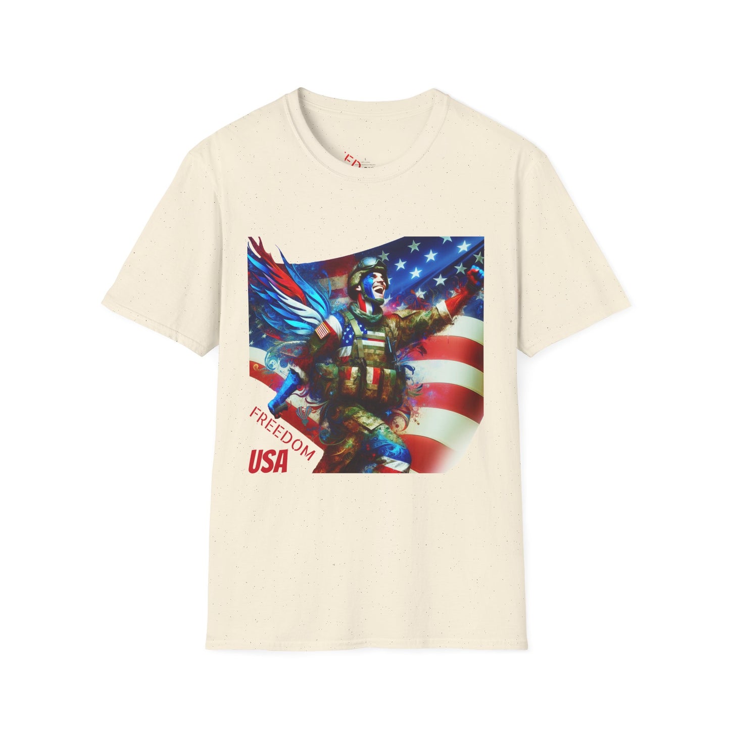 X - Freedom USA Flag with Warrior-1. / Unisex Graphic Tee Shirt - Global Warming Warrior Wear, "S.P.C." A Social Purpose Corporation  