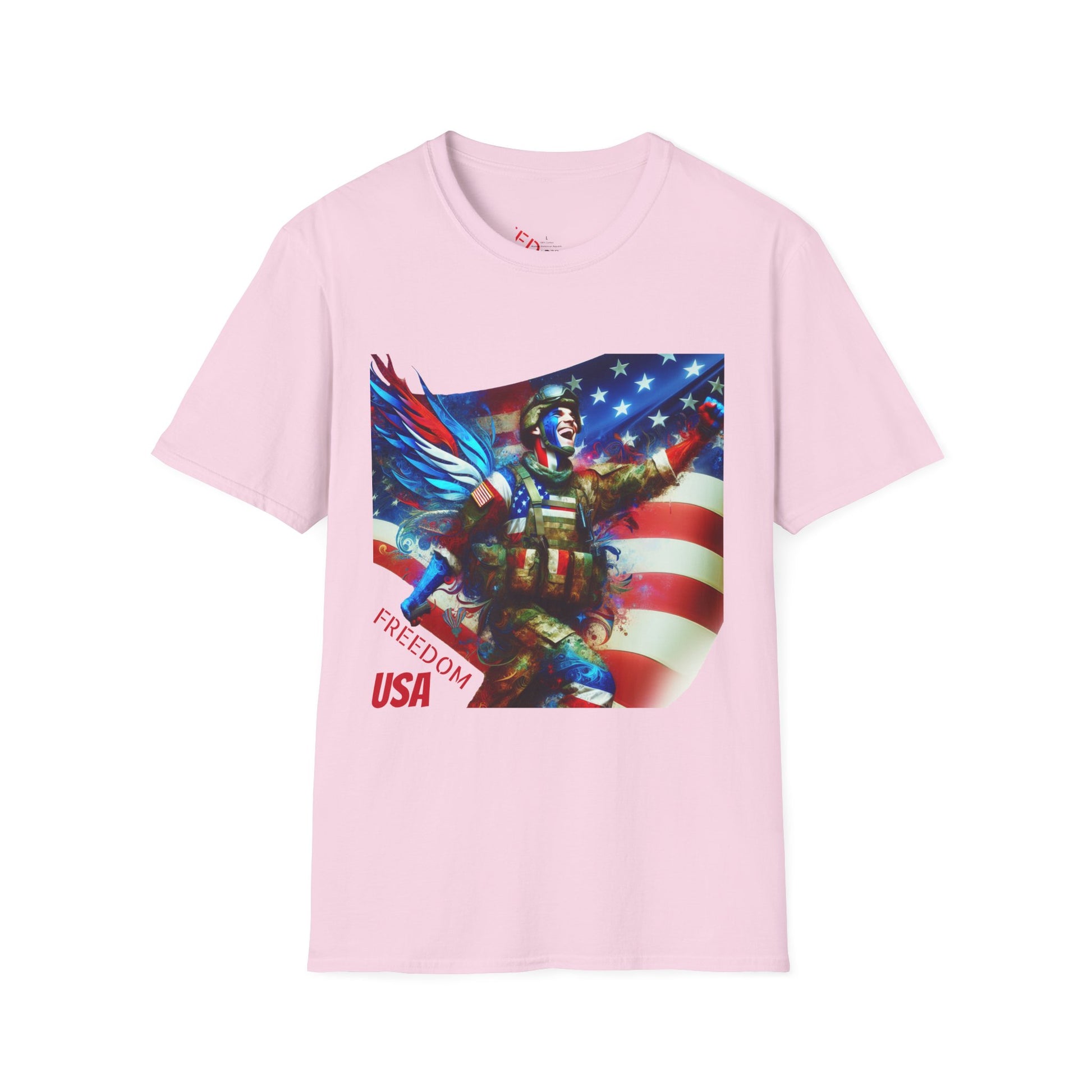 X - Freedom USA Flag with Warrior-1. / Unisex Graphic Tee Shirt - Global Warming Warrior Wear, "S.P.C." A Social Purpose Corporation  