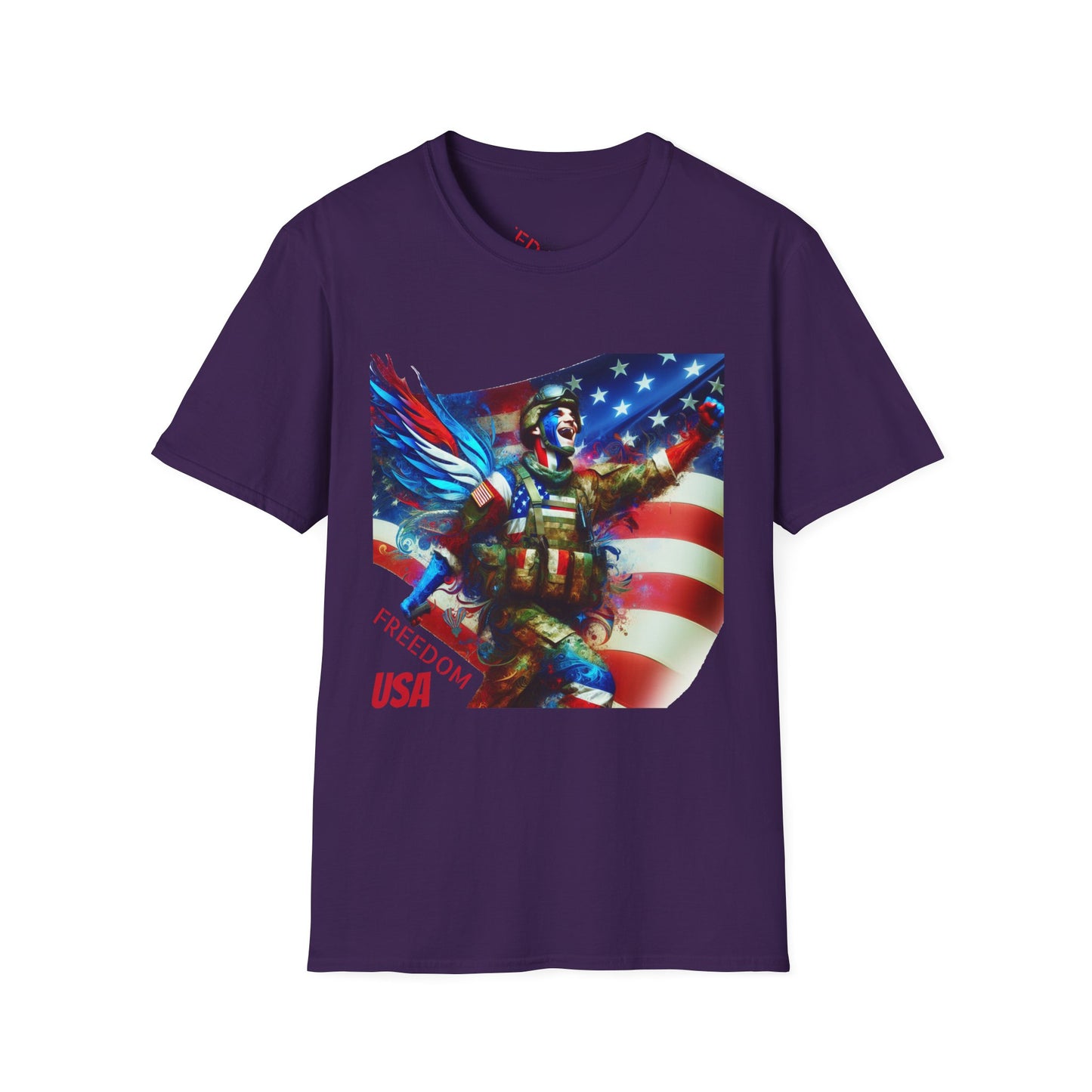 X - Freedom USA Flag with Warrior-1. / Unisex Graphic Tee Shirt - Global Warming Warrior Wear, "S.P.C." A Social Purpose Corporation  