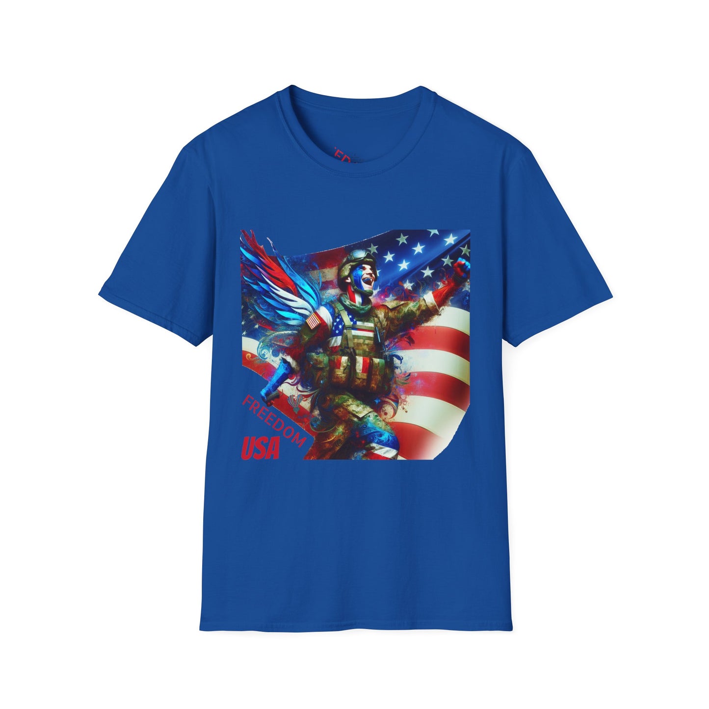 X - Freedom USA Flag with Warrior-1. / Unisex Graphic Tee Shirt - Global Warming Warrior Wear, "S.P.C." A Social Purpose Corporation  