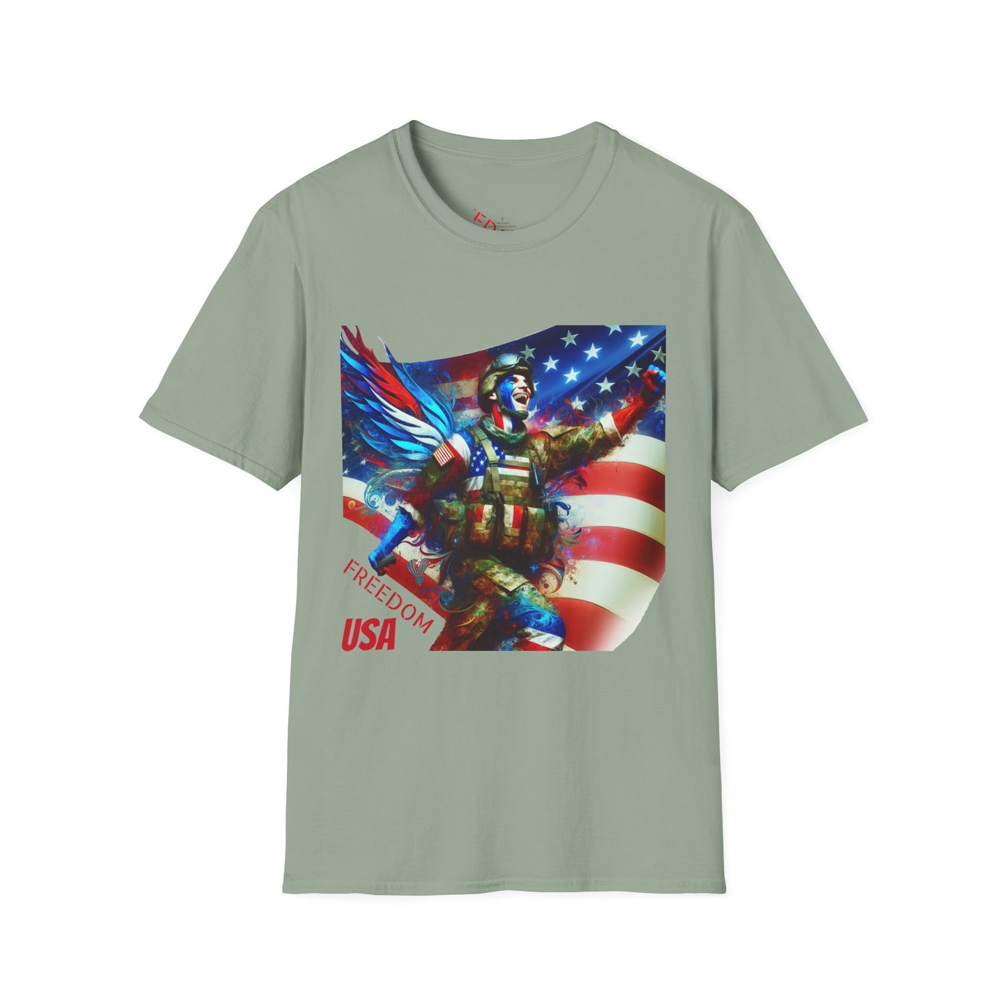 X - Freedom USA Flag with Warrior-1. / Unisex Graphic Tee Shirt - Global Warming Warrior Wear, "S.P.C." A Social Purpose Corporation  